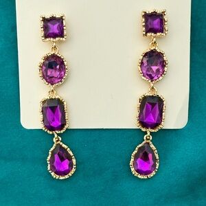 Elegant Purple and Gold Drop Earrings NEW